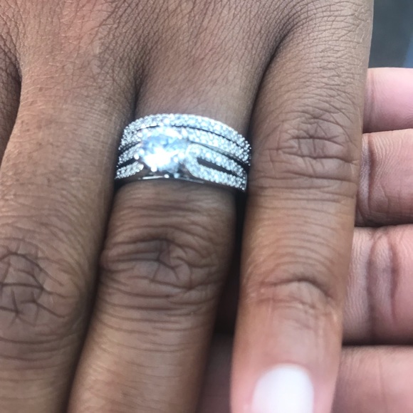 2 piece engagement Wedding Ring. size 7 Silver - Picture 1 of 3